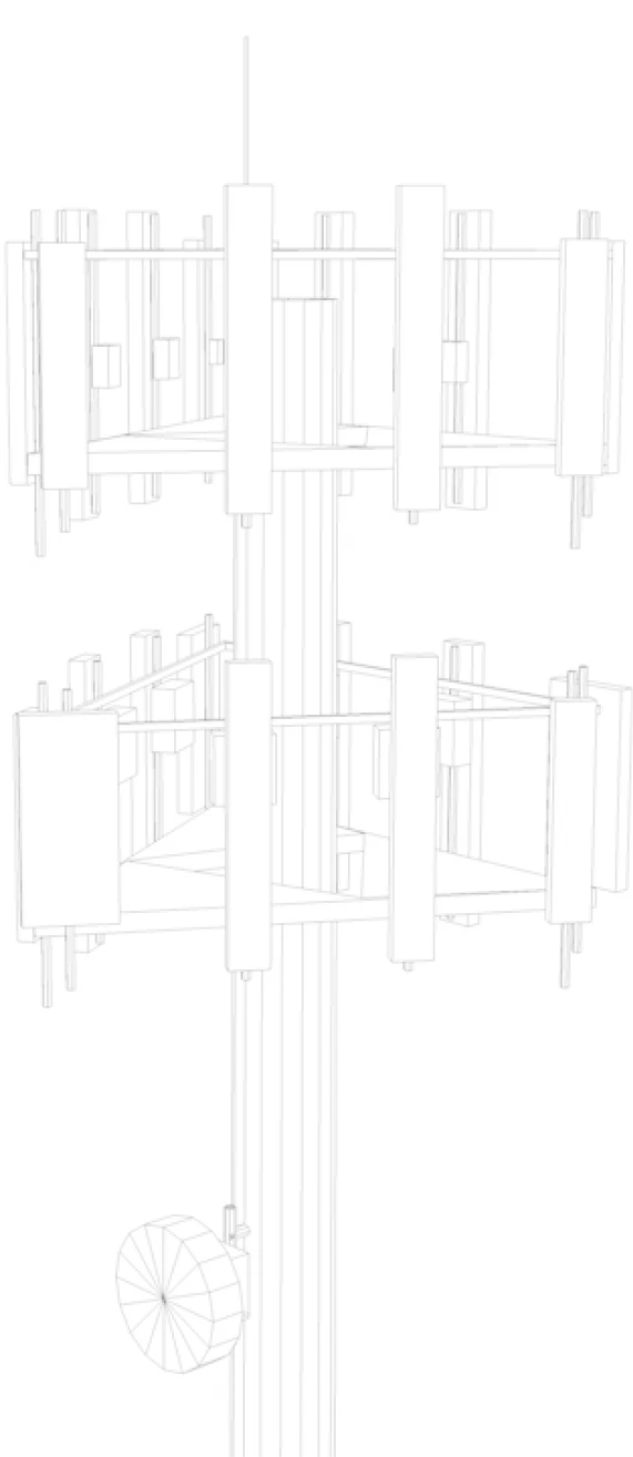 A white wireframe monopole tower