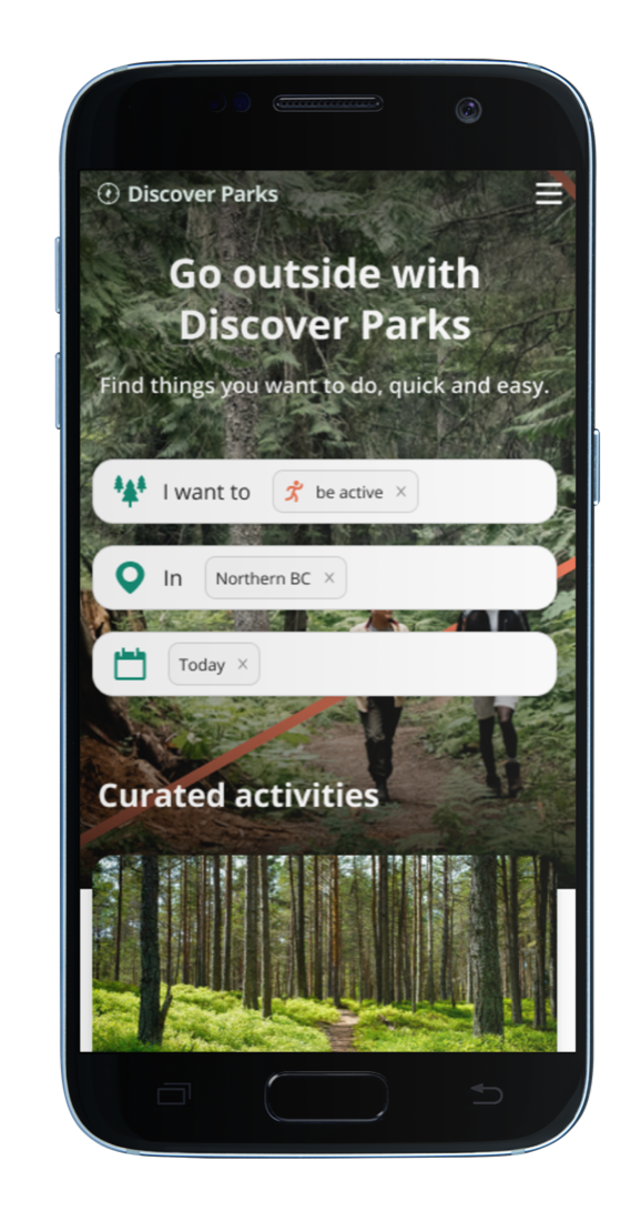 The Discover Parks mobile home — Go outside with Discover Parks, search chips and curated activities