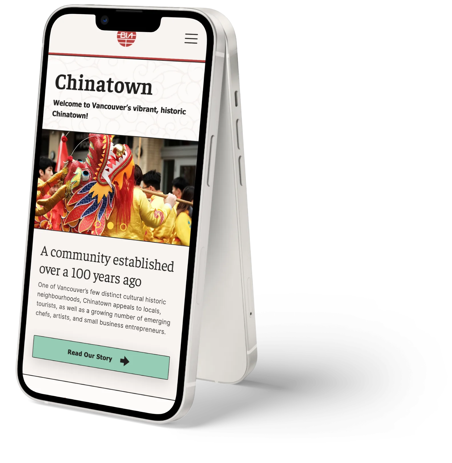 The Chinatown homepage on mobile