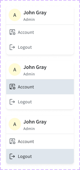 Account dropdown component states