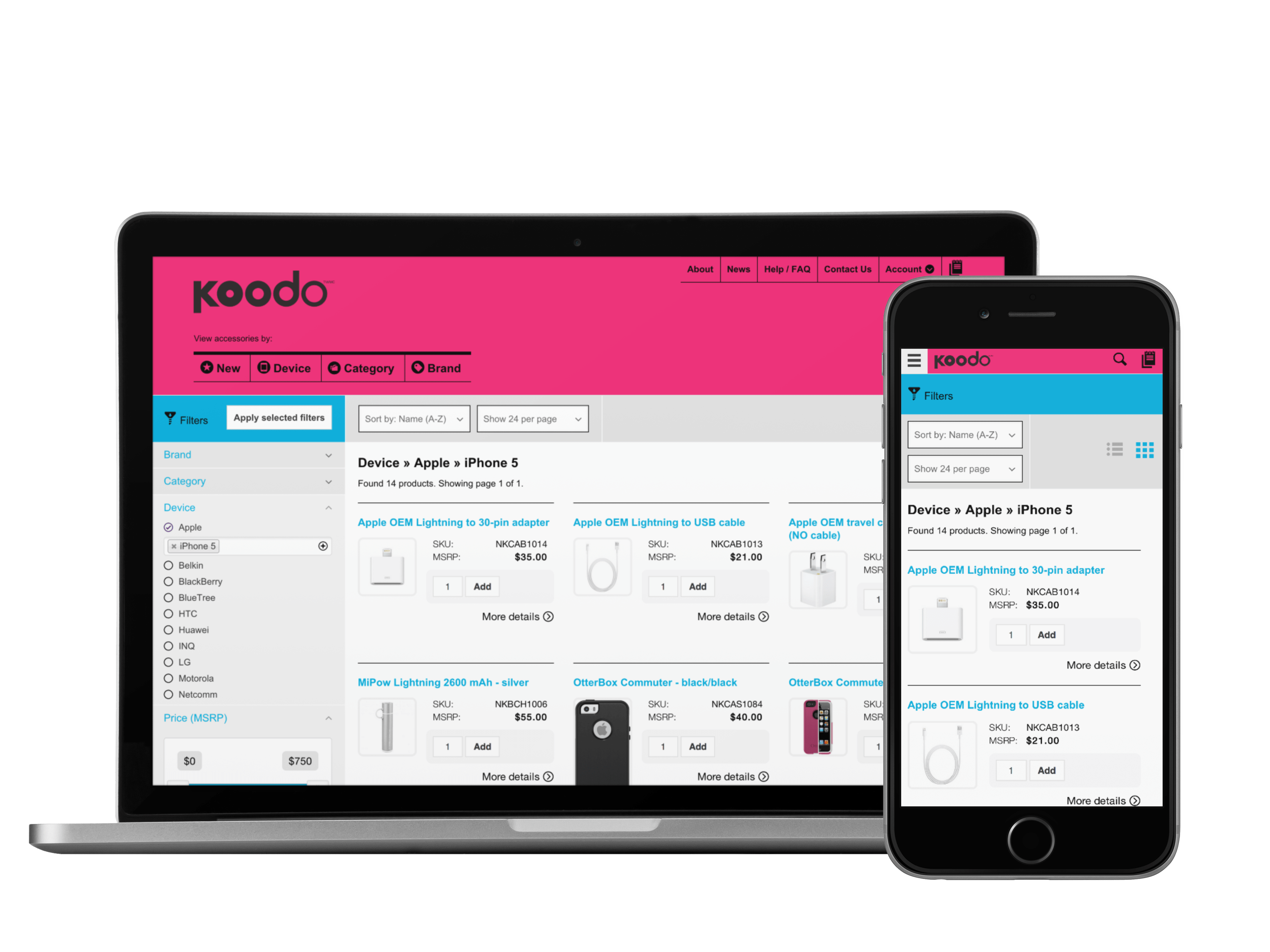 The responsive filtering experience shown on desktop and phone