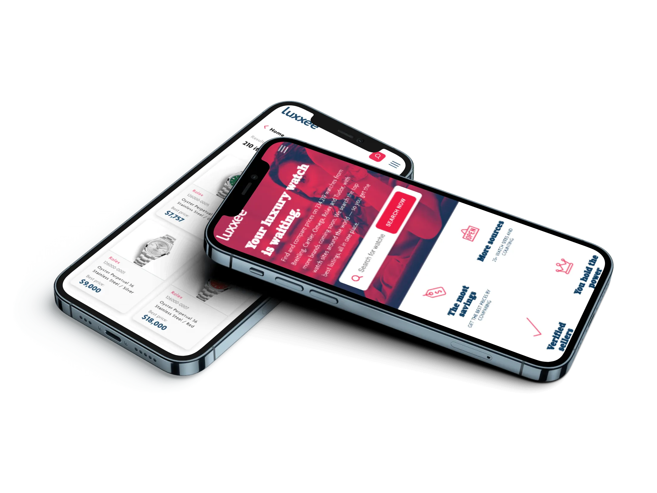 The luxxee search-and-compare flow on mobile