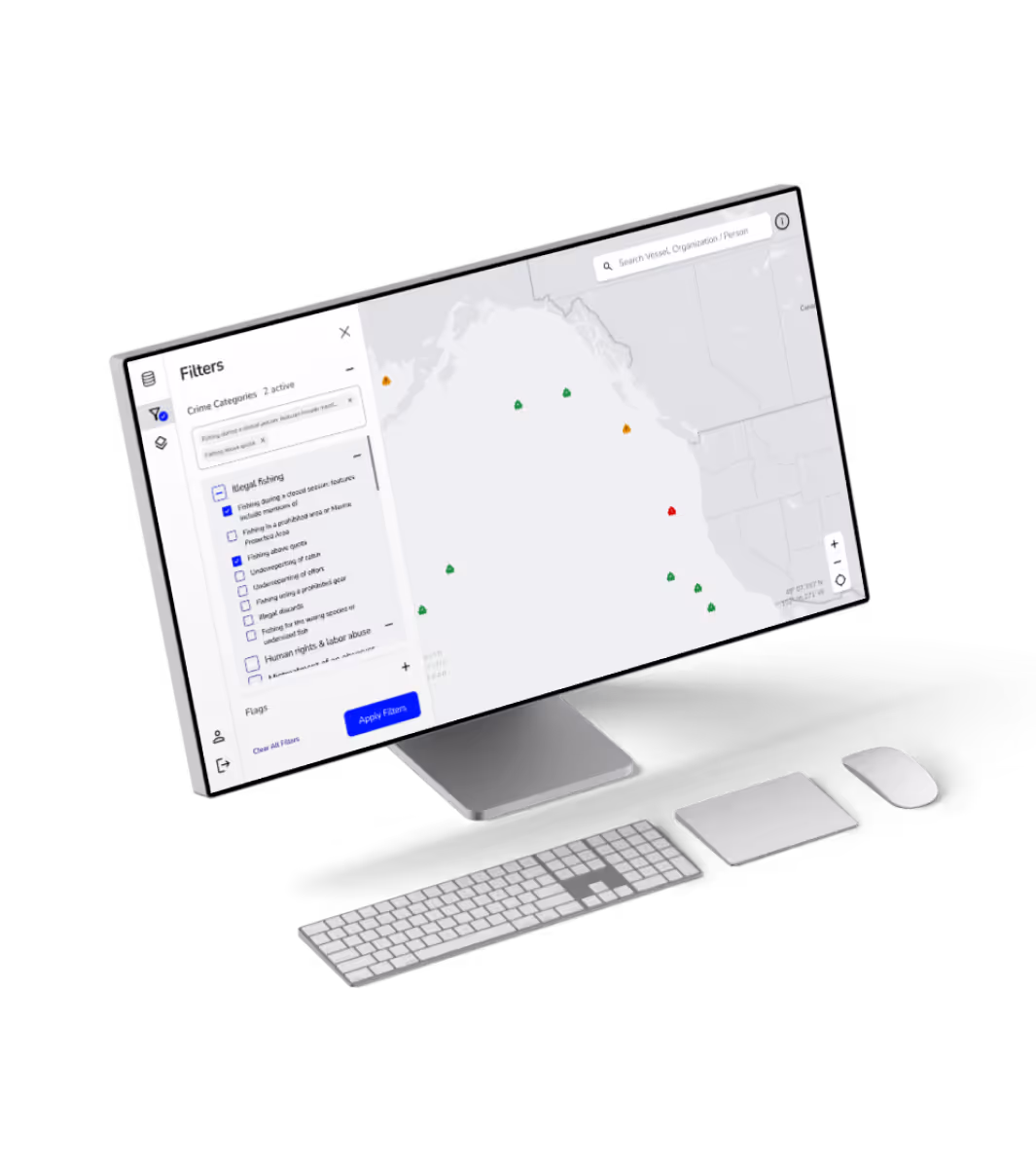 The filter panel over the threat map, on desktop