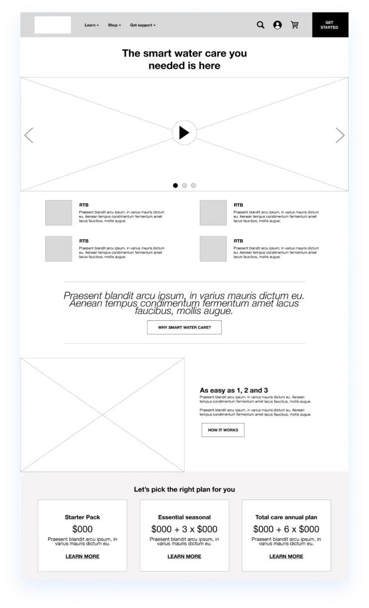 The Phinity homepage, wireframe to storefront