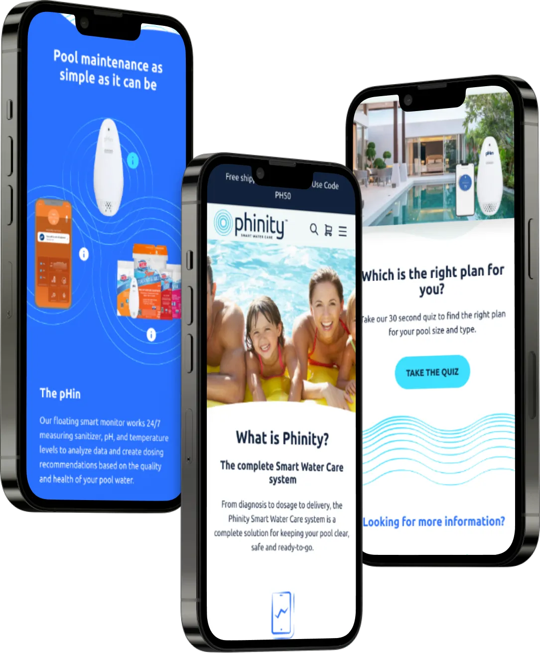 The Phinity storefront and quiz on iPhone