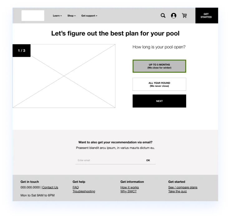The Phinity pool-quiz flow