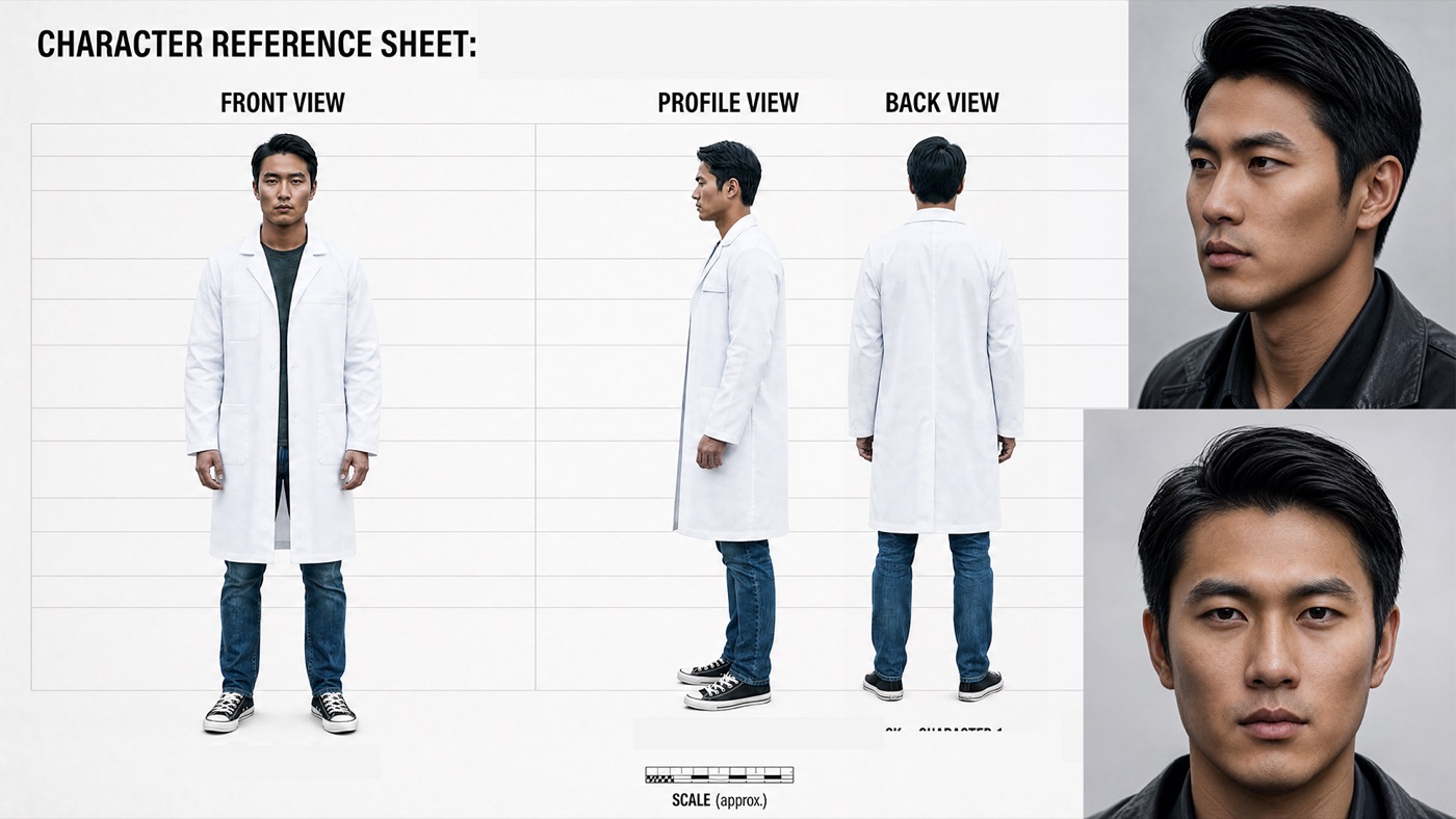 Character reference sheet — Fast Eddie, the lab technician