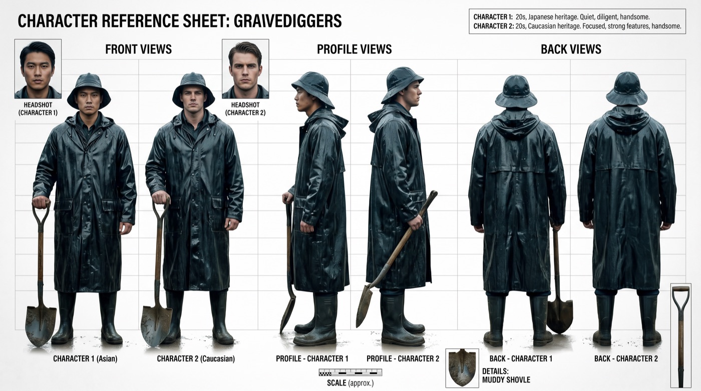 Character reference sheet — the gravediggers